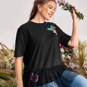 Butterfly and flower print plus size blouse